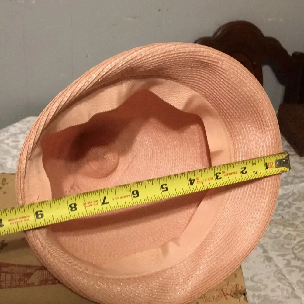 Vintage Blush Pink Woven Bucket Hat with box 1950-1960